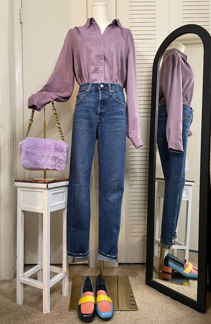 Pre-owned Travel Smith Light Purple Button Down Long Sleeve Shirt Size L